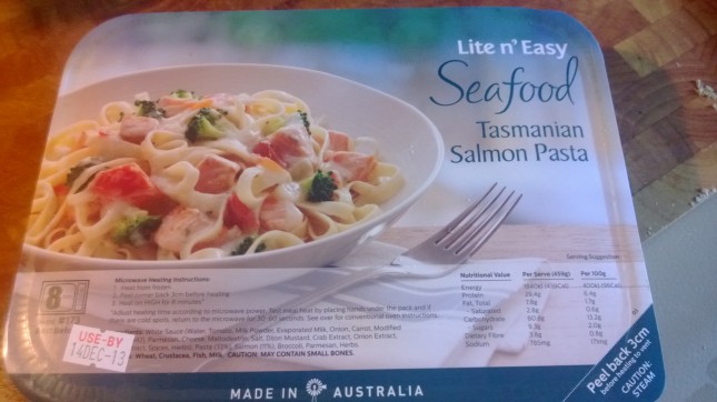 Tasmanian Salmon Pasta from the delivery box.